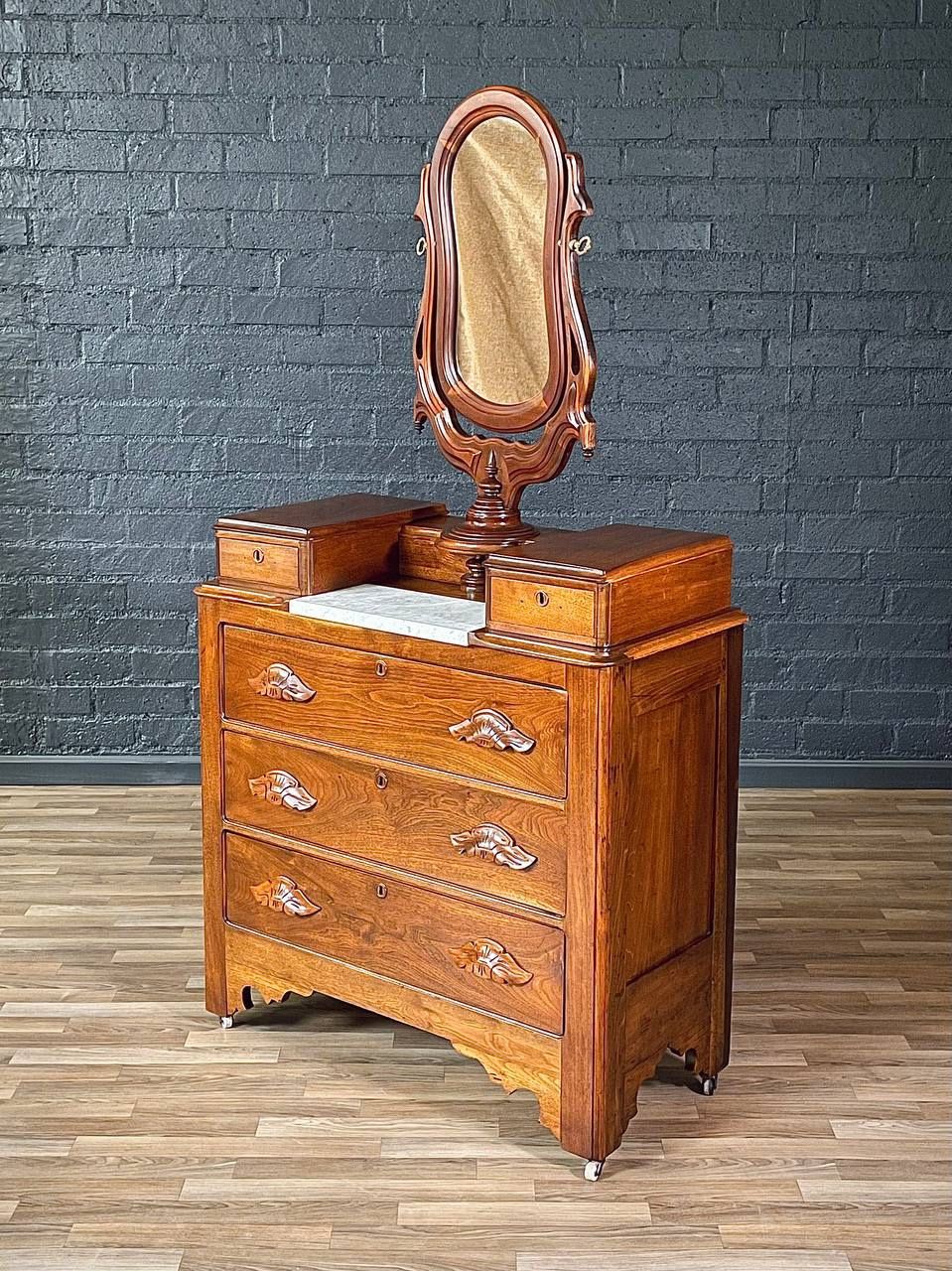 Antique Victorian Eastlake Marble-Top Dresser with Swivel Mirror, c.1920’s - Delivery Available