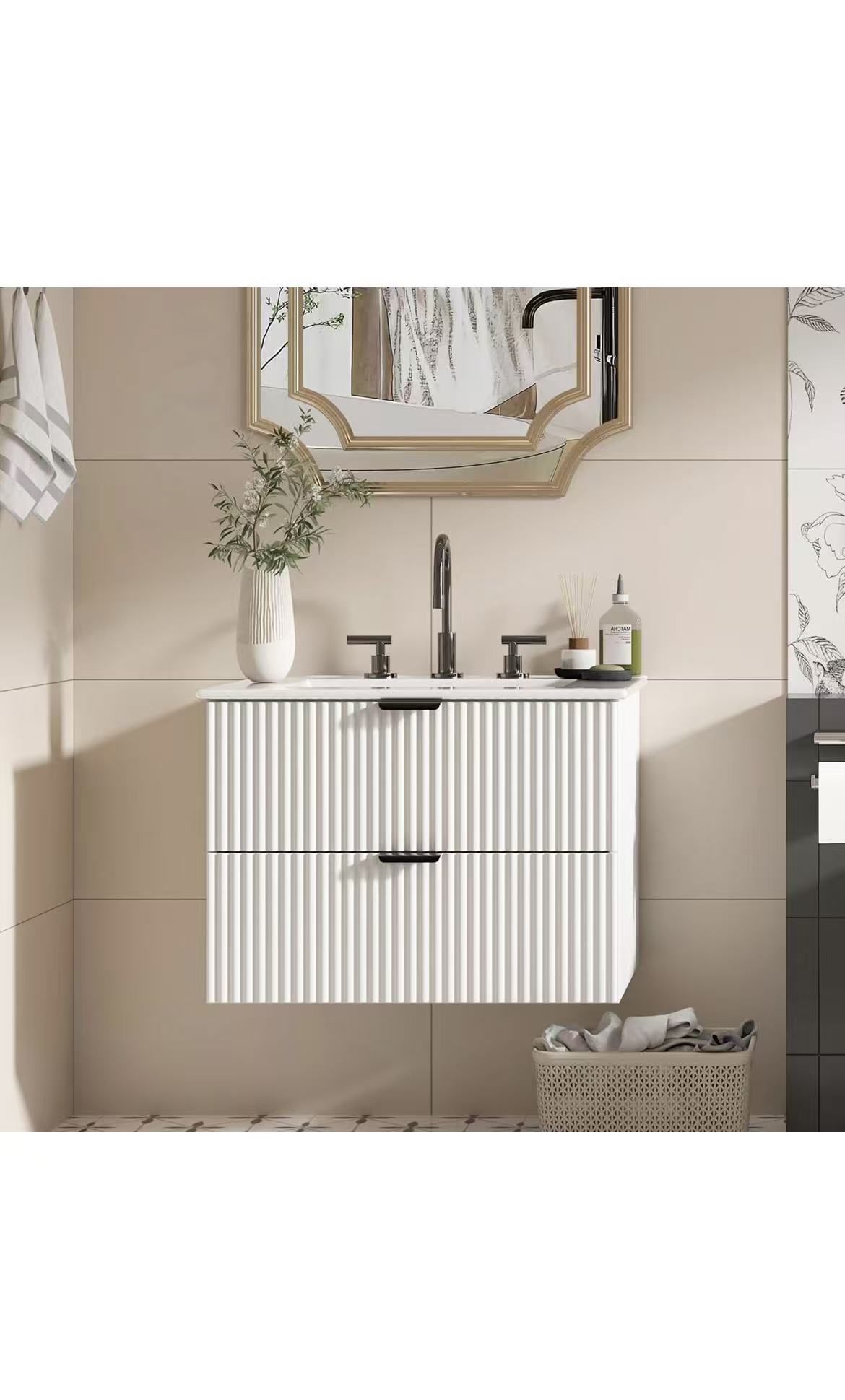 Bathroom Vanity with Sink, Floating Bathroom Vanity, Wall Mounted Modern Vanity with Ceramic Sink & Soft-Close Drawers, Floating Storage Cabinet with
