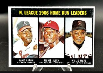1967 Topps Willie Mays, Hank Aaron, Richie Allen 1966 HR Leaders