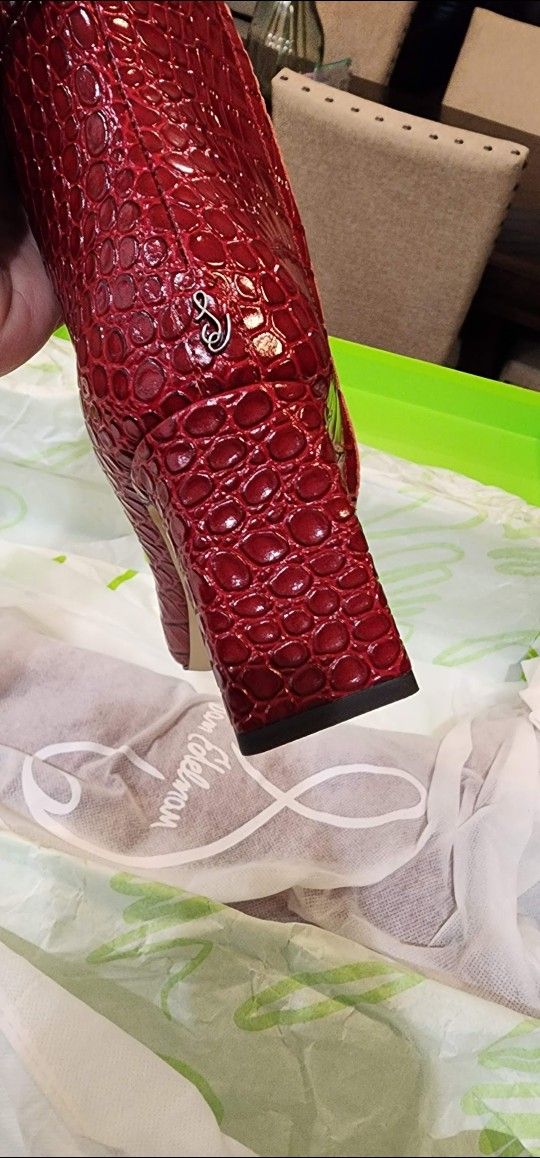 Sam Edelman Sylvia Crocodile Embossed Leather Boots  & Accessories