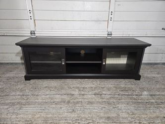 Sliding Door TV Stand, Good Conditions 👍, Dark Brown Color, Measurement: W 60" × D 16.5" × H 19"