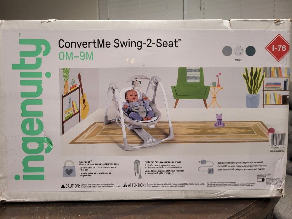 Ingenuity ConvertMe 2-in-1 Compact Portable Baby Swing & Infant Seat