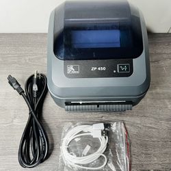 ZEBRA ZP450 DIRECT THERMAL LABEL & BARCODE PRINTER W\POWER CORD W\PRINTER CABLE