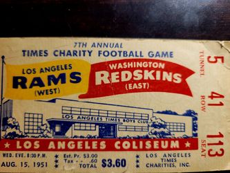 1951 Rams Redsocks Vintage Ticket Stub