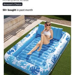 Inflatable Tanning Pool Lounger Float 85" x 57" Extra Large Pool Float Adult Tubing Tube Lake Boat