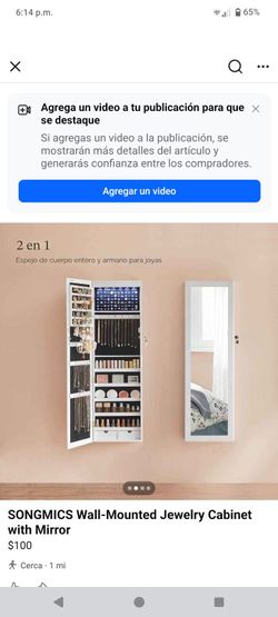 SONGMICS Wall-Mounted Jewelry Cabinet with Mirror