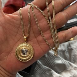 18k Two Tone Versace Necklace With Pendant  Very Long 