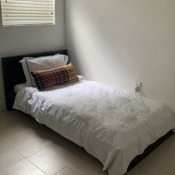 IKEA TWIN MALM BED IN BLACK And MEMORY FOAM MATTRESS. SEE DESCRIPTION. 
