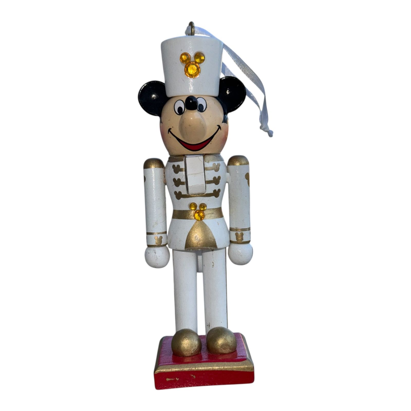 Disney Parks Mickey Mouse Nutcracker Ornament Toy Soldier White Uniform Retired