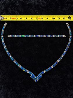 Rare 950 Fine Silver Mexican Fire Opal Necklace & Bracelet Set – Authentic Mosaic