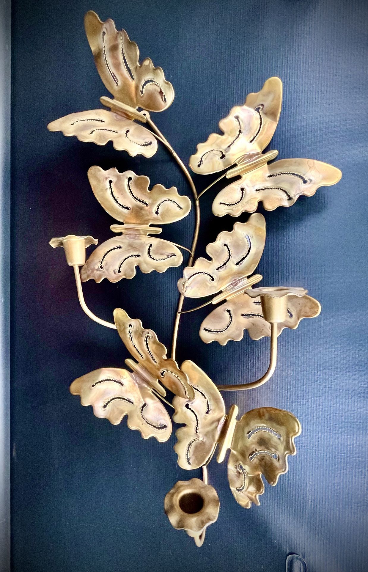 Vintage Metal Butterfly Wall Art Brass Sconce Candle Holder
