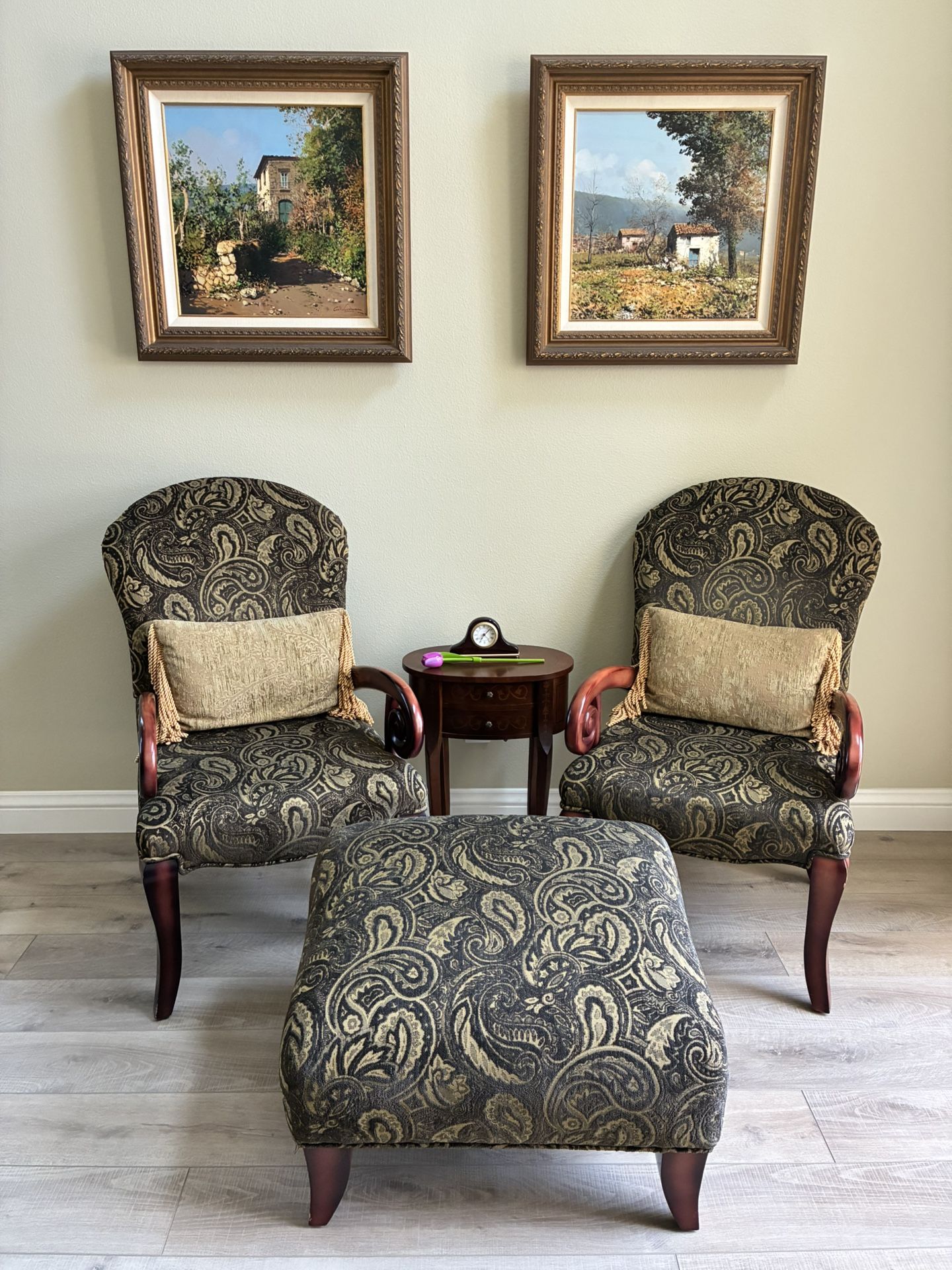 Elegant High Back Chairs & Ottoman