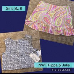 Girls sz 8 NWT Pippa & Julie (Nordstrom) navy crop top, Girl Friends knit skirt