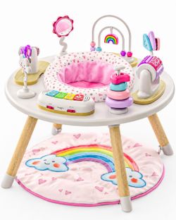 New Little Acorn, 4-in-1 Baby Activity Center | Montessori-Inspired Design | 8 Interactive Toys | Tummy Time, Exersaucer & Toddler Table | Shower Gift