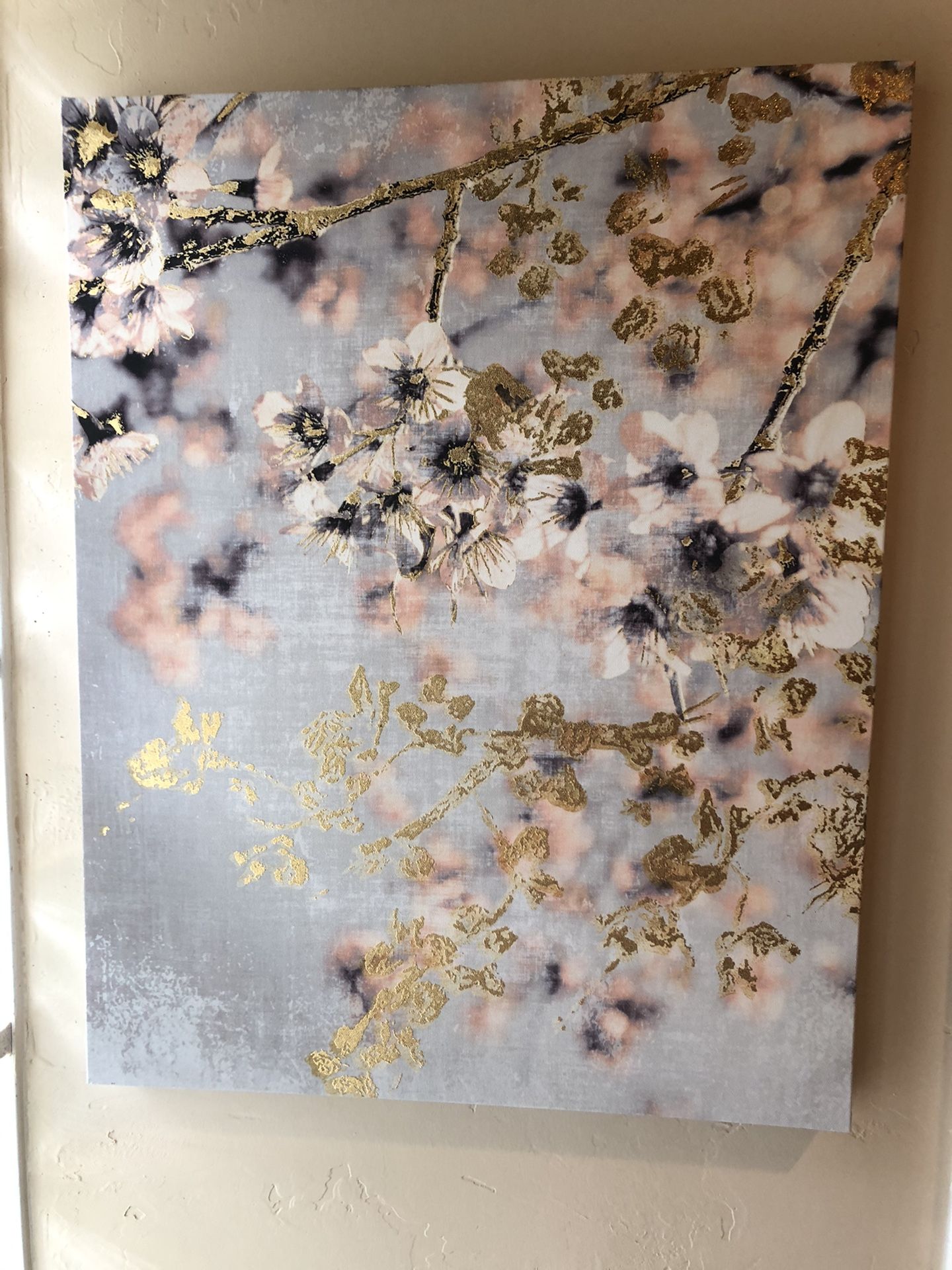 Pink flowers with gold canvas print