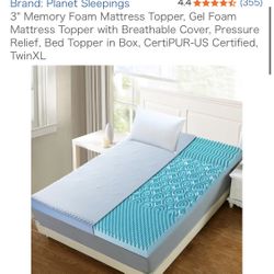 3” Memory Foam Mattress Topper, Twin XL, New