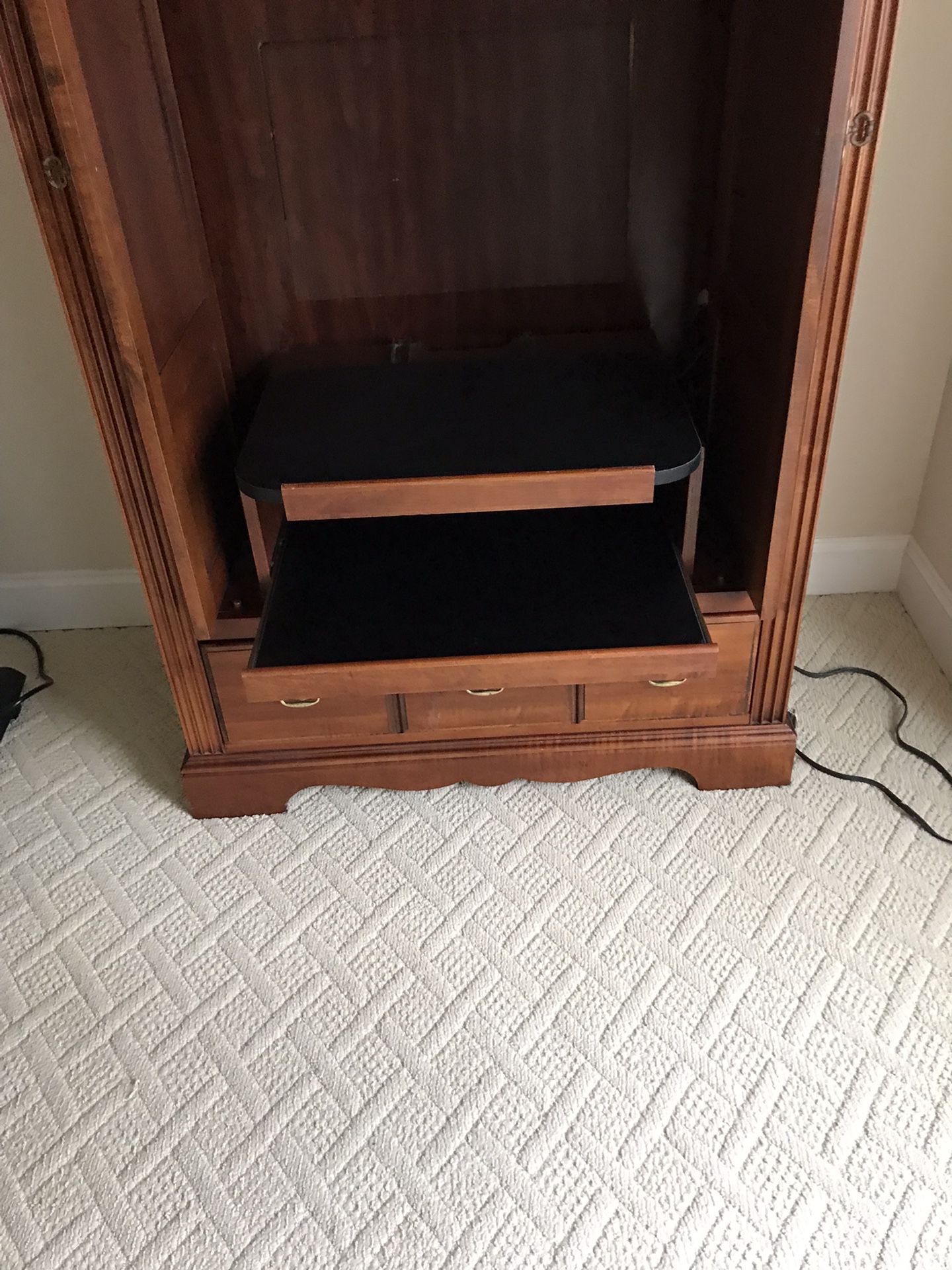 TV, DVD, CD Player Armoir Or Cabinet. 2 Shelves Slide Out With Full Length Drawers For Storage With Pocket Doors, Very Good Condition N Very Nice Piec