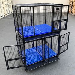 (Brand New) $370 (Set of 2) Stackable Dog Cage 41x31x65” Heavy Duty Kennel w/ Plastic Tray