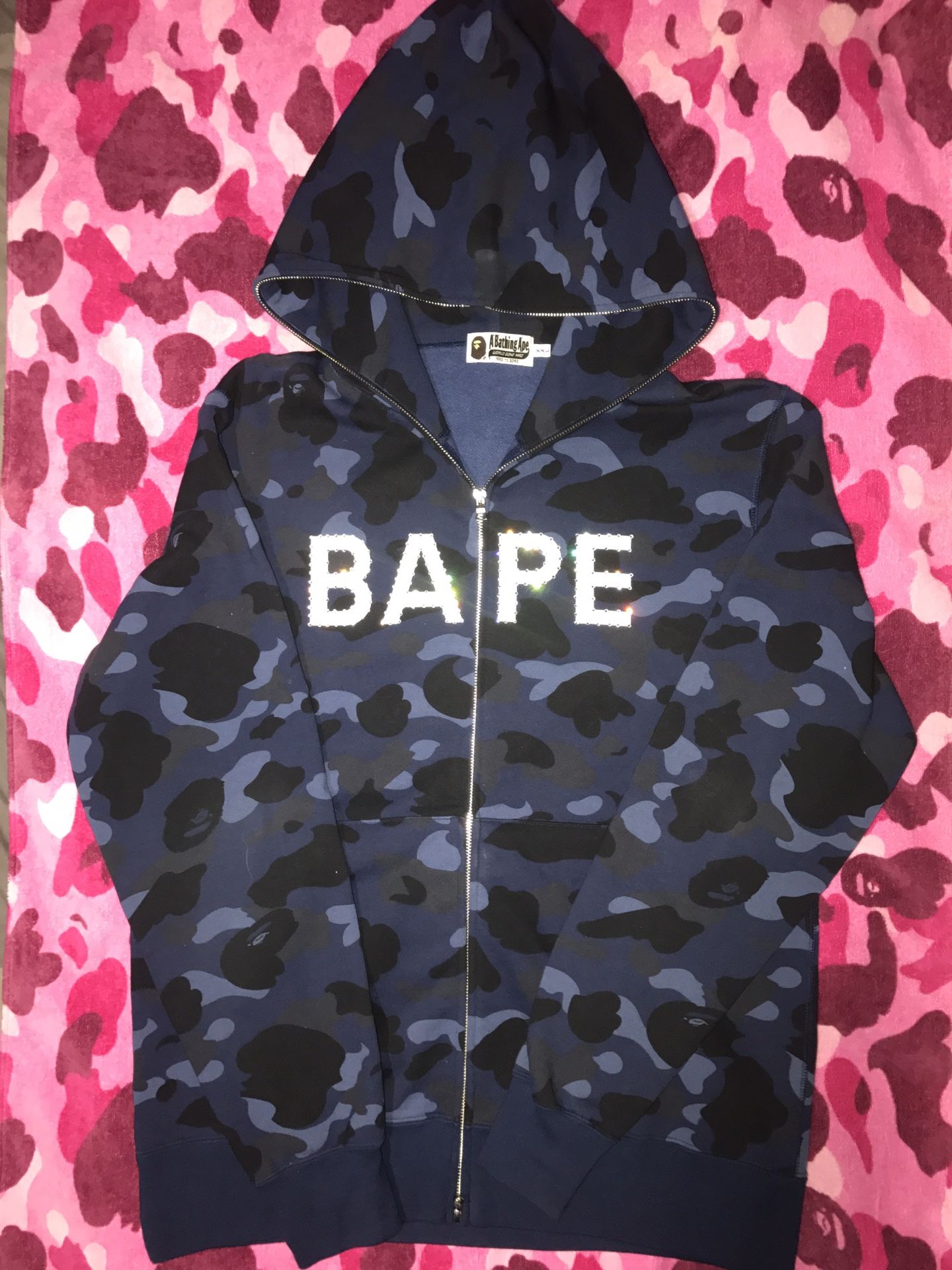 BAPE BLUE CAMO SWAROVSKI STONE HOODIE OG A BATHING APE NIGO