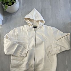 heavyweight oversized zip through hoodie in cream XL