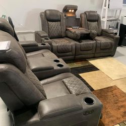 HyllMont Gray Power Reclining Living Room Set