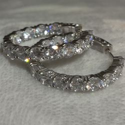 Cubic Zirconia Rhodium Over Sterling Silver Hoop Earrings 23.68ctw