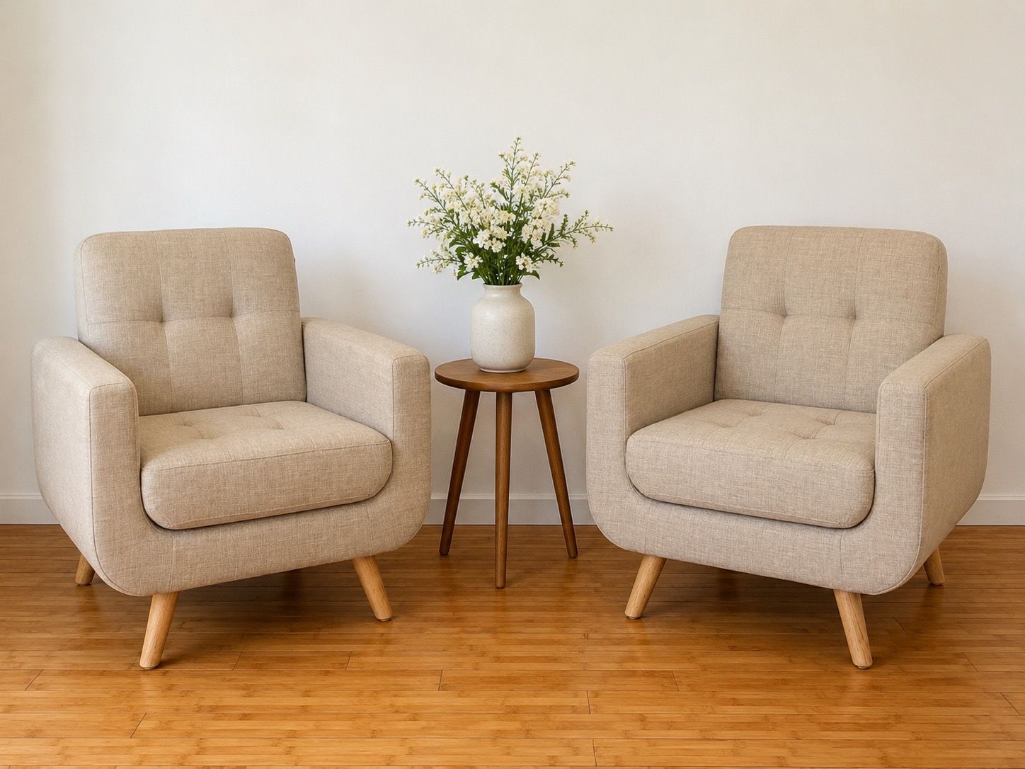 Mid Century Modern Accent Chairs Set Beige - BRAND NEW (2 pieces)
