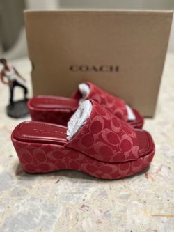 NIB COACH Women Phoebe Platform Sandal Signature Denim True Red