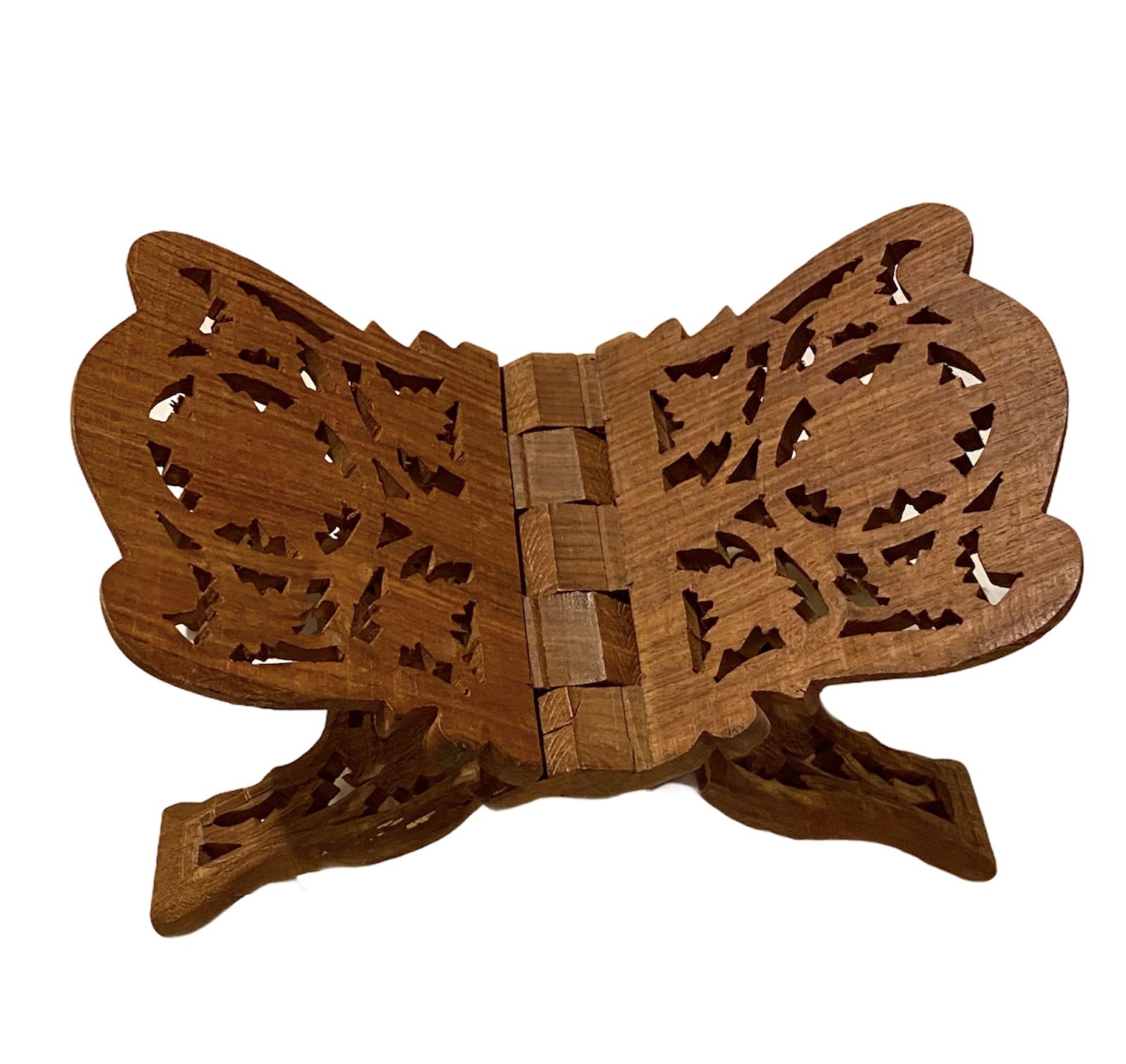 Vintage Carved Wood Folding Book Holder Bible Stand Cookbook Ornate Deco