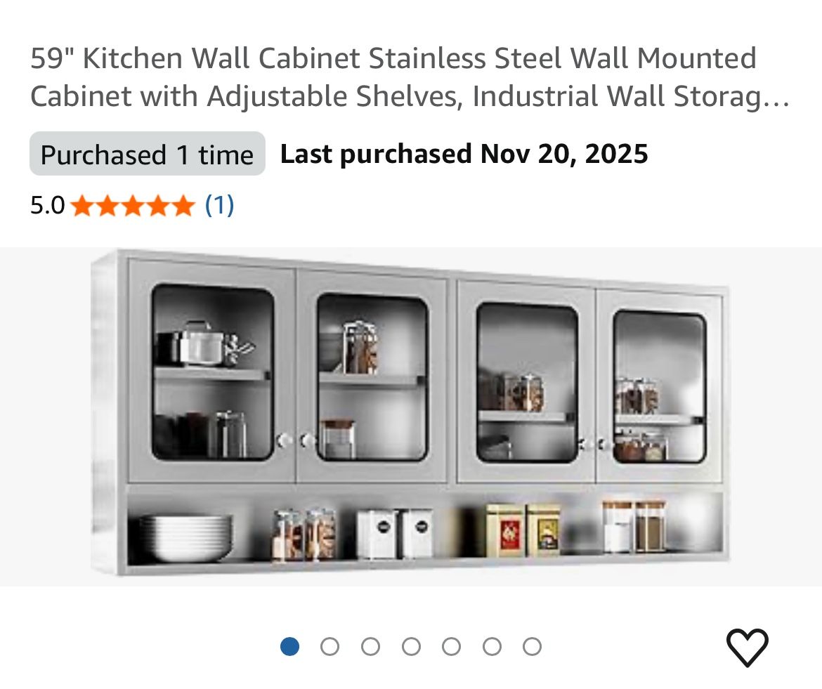 59" Kitchen Wall Cabinet Stainless Steel Wall Mounted Cabinet with Adjustable Shelves, Industrial Wall Storage Cabinet for Garage Warehouse Commercial