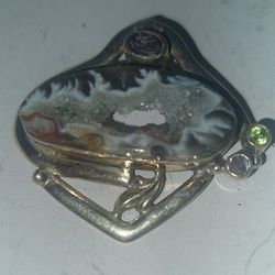Sterling Silver Geode With Amethyst and Peridot  Necklace Pendent $40 OBO