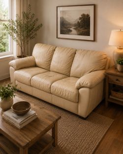 Beige leather sofa