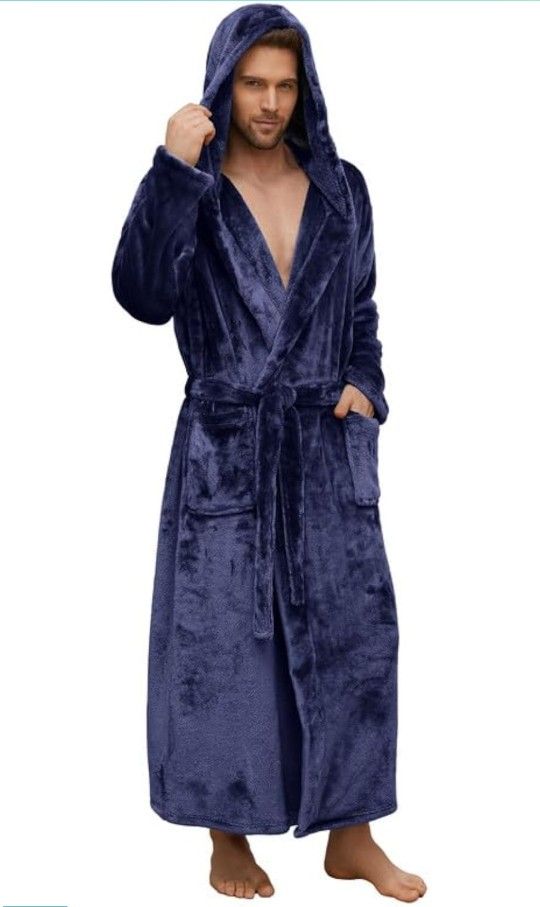 U2SKIIN Mens Robe with Hooded, Full Length Thickened Plush Robe Big and Tall Bathrobe