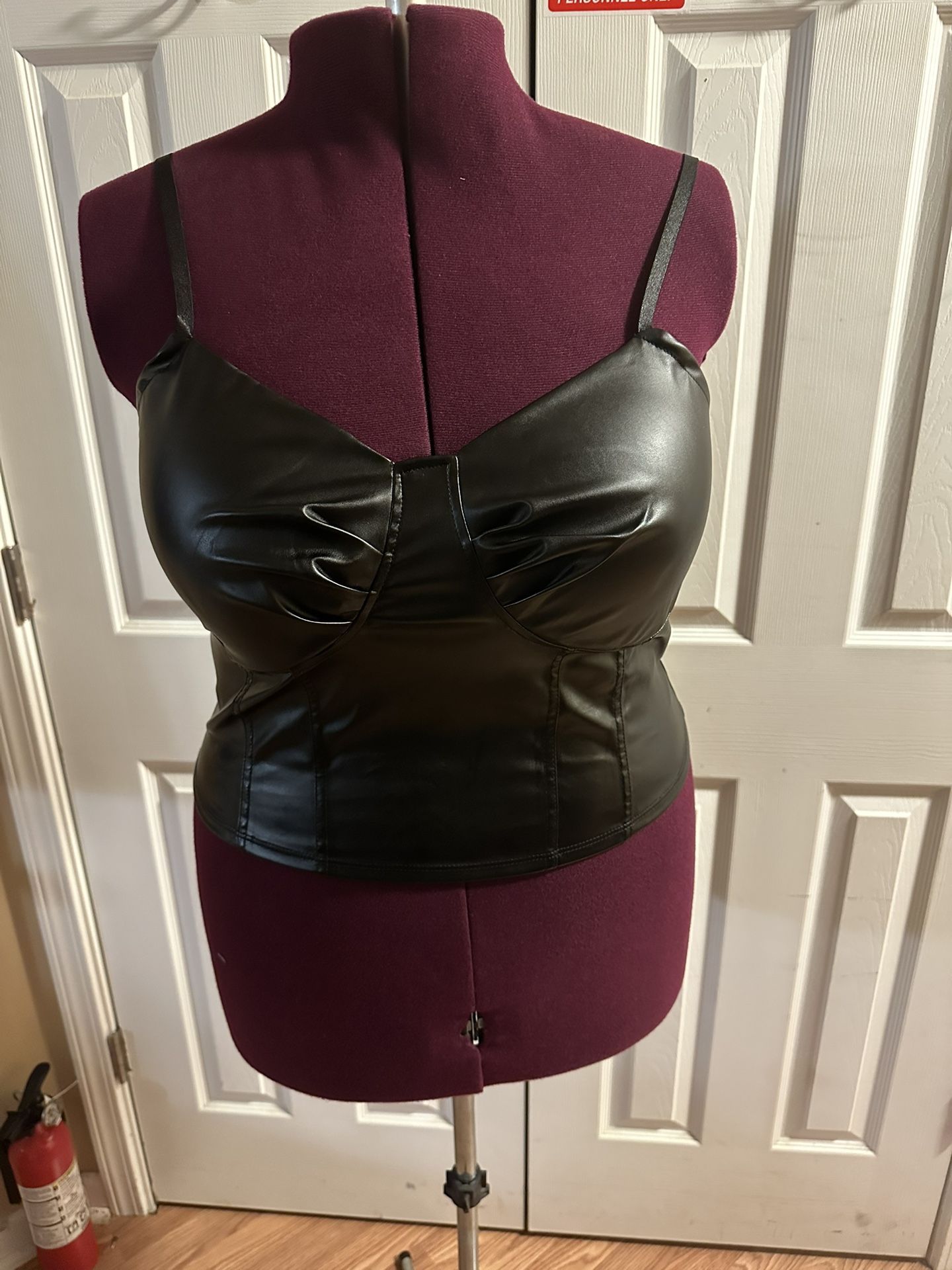 Black Faux Leather Top 3X