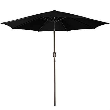 Blissun 9' Outdoor Patio Umbrella, Outdoor Table Umbrella, Yard Umbrella, Market Umbrella with 8 Sturdy Ribs, Push Button Tilt and Crank (Black) Light