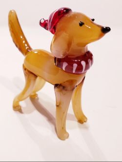 Christmas Dog Hand-Blown Glass Figure Santa's Little Helper