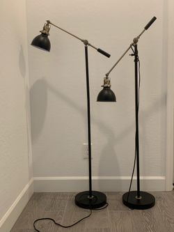 Pair of Industrial Adjustable Boom Arm Floor Lamps