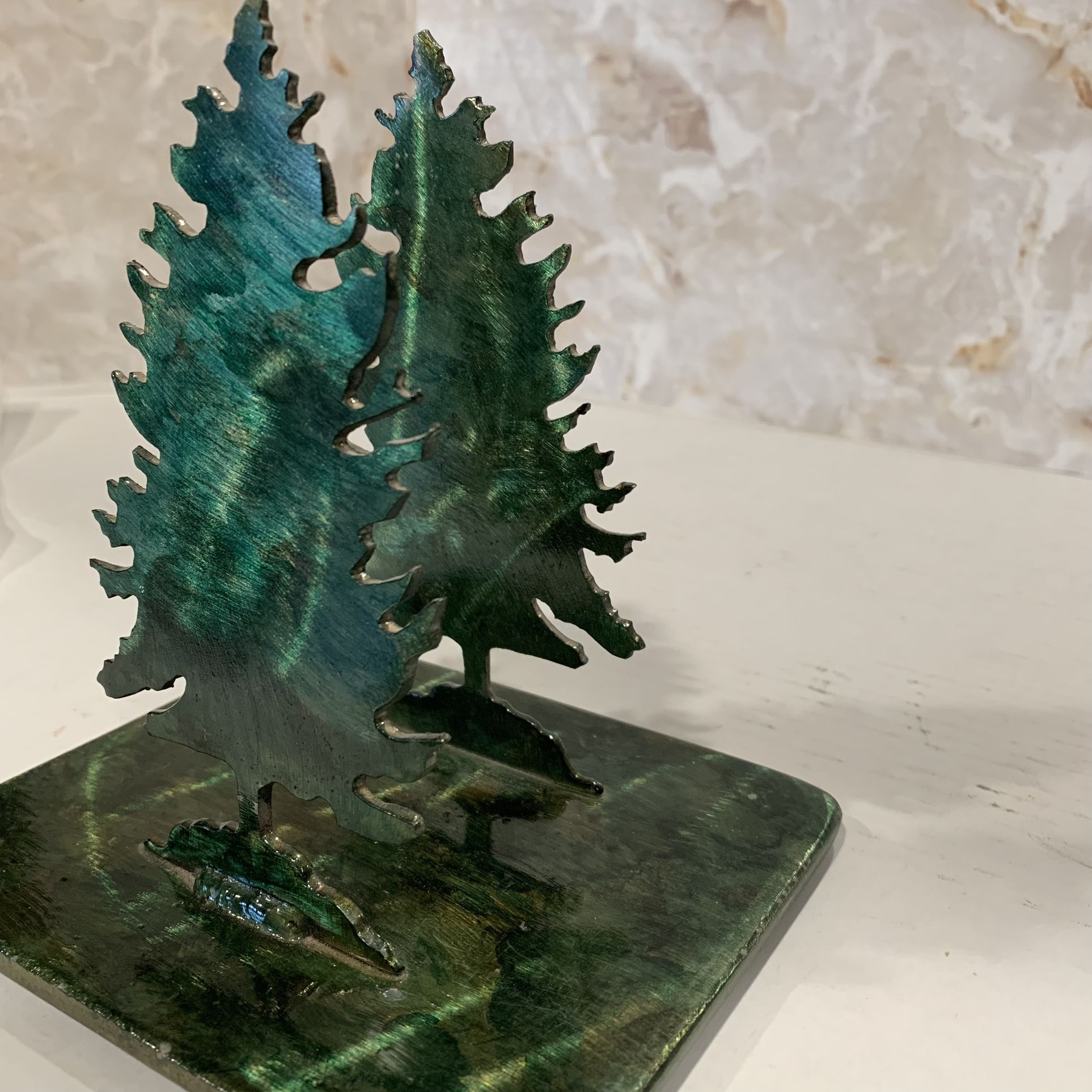 Geronimo Designs And Fabrication Tucson AZ Pine Trees Letter Paper Holder Metal Art