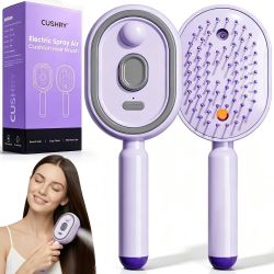 Electric Spray Air Cushion Massage Comb, 2026 Upgrade Electric Steam Hair Brush with Misting Detangling for Dry Frizzy Hair, Self-Cleaning Gloss Enhan