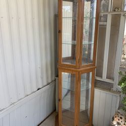 Vintage Wood Glass Curio Cabinet Display Shelf with Light