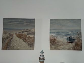 Beach canvas pictures set of 2 blue
