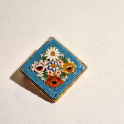 Antique Italian Micro Mosaic Flower Brooch Pin