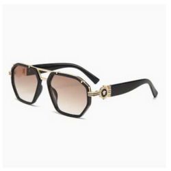 Italian High Fashion V Designer Brand Black & Gold Luxury Aviator Sunglasses 