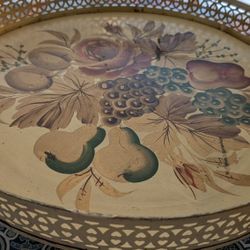 Large Vintage Fruit Print Round Metal Tray 20.5" 