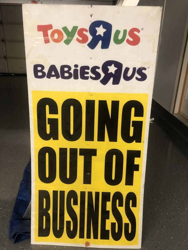 Large Toys R Us Going Out Of Business sign. From inside of the Cerritos, California Store for