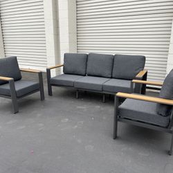 3-Piece Aluminum Outdoor Patio Conversation Set with Dark Gray Cushions