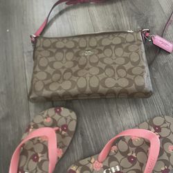 Authentic Coach Crossbody And Size 6 Slides Worn Maybe Twice But In Good Condition 