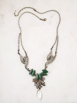 Elements $150 Jill Schwartz Art Deco Rhinestone Drop Green Stone Necklace