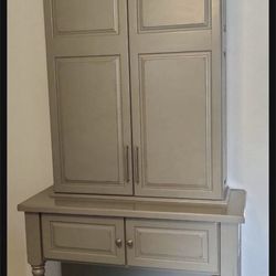 KraftMaid Distressed Green Over Cherry Wood Hutch