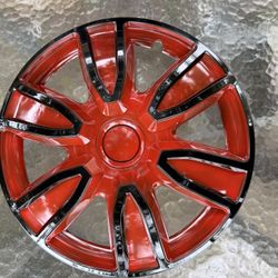 black and red wheel rim covers 15” hubcaps 4pcs tapas polveras universales
